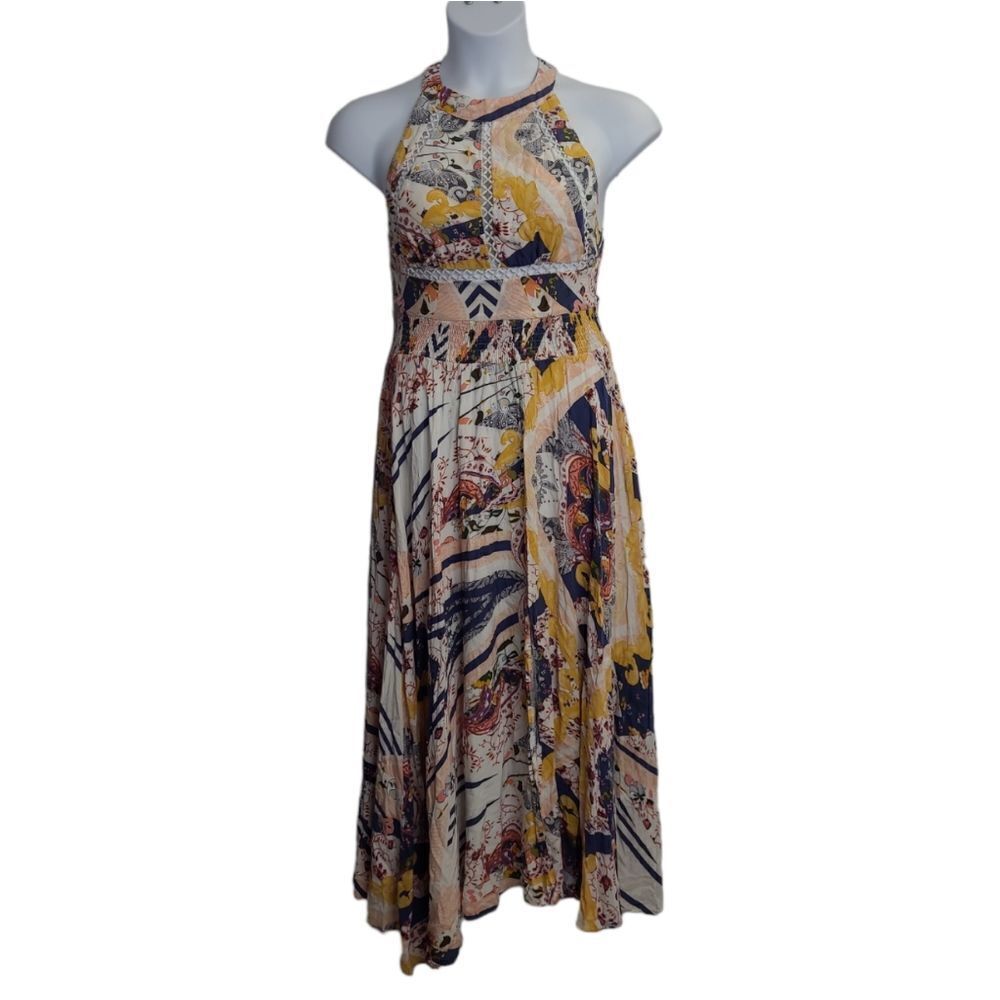 JAASE endless summer abstract print‎ halter neck front slit maxi dress S